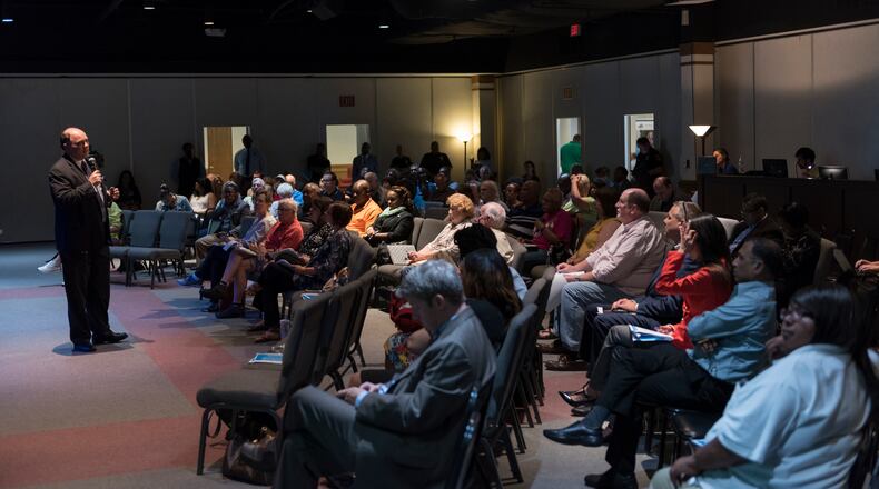DeKalb County Chief Information Officer John Matelski addresses the audience during a meeting about high water bills at Rehoboth Baptist Church in Tucker on Tuesday, May 23, 2017. (DAVID BARNES / DAVID.BARNES@AJC.COM)