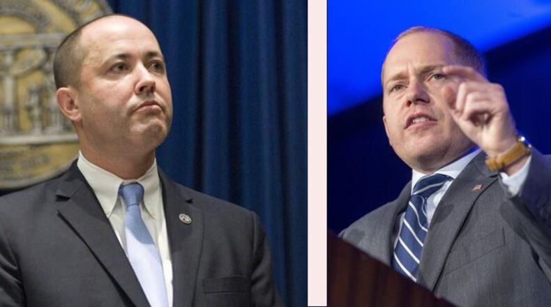 Georgia Attorney General Chris Carr (left) and Democratic opponent Charlie Bailey (AJC FILE PHOTOS)