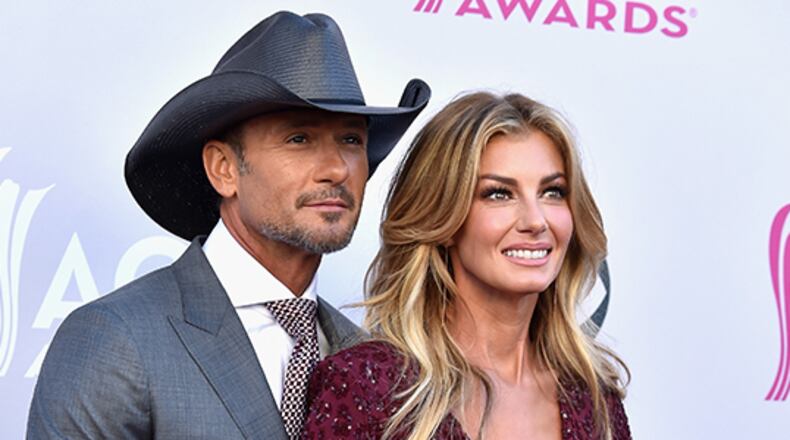 LAS VEGAS, NV - APRIL 02:  Recording artists Tim McGraw (L) and Faith Hill attend the 52nd Academy Of Country Music Awards at Toshiba Plaza on April 2, 2017 in Las Vegas, Nevada.  (Photo by Frazer Harrison/Getty Images)