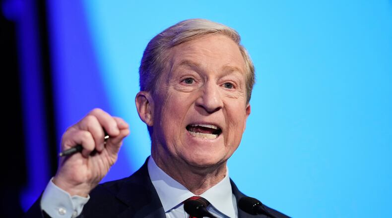 Tom Steyer speaks during a California gubernatorial debate hosted by CBS Bay Area and the San Francisco Examiner in San Francisco, Thursday, May 14, 2026. (AP Photo/Godofredo A. Vásquez, Pool)