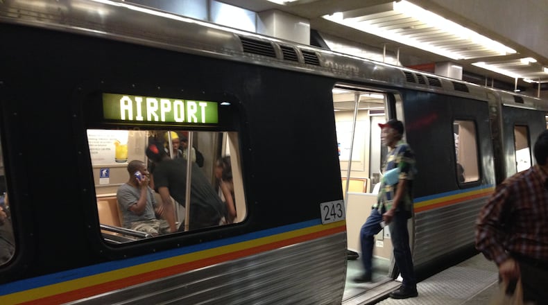 MARTA train headed to the airport at Five Points Station on April 9, 2015.