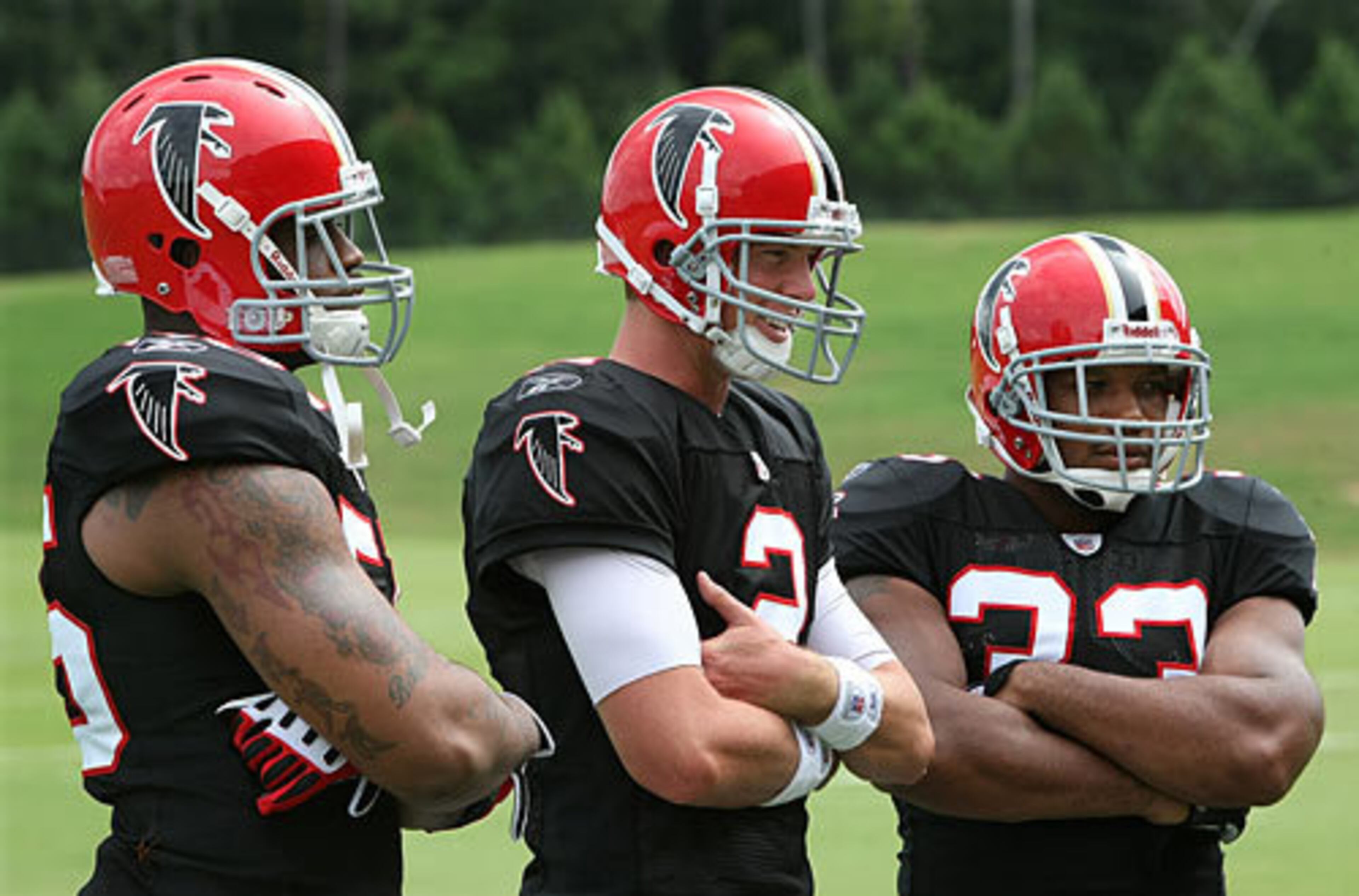 Old-school Falcons helmets as worn in the 2020 season.