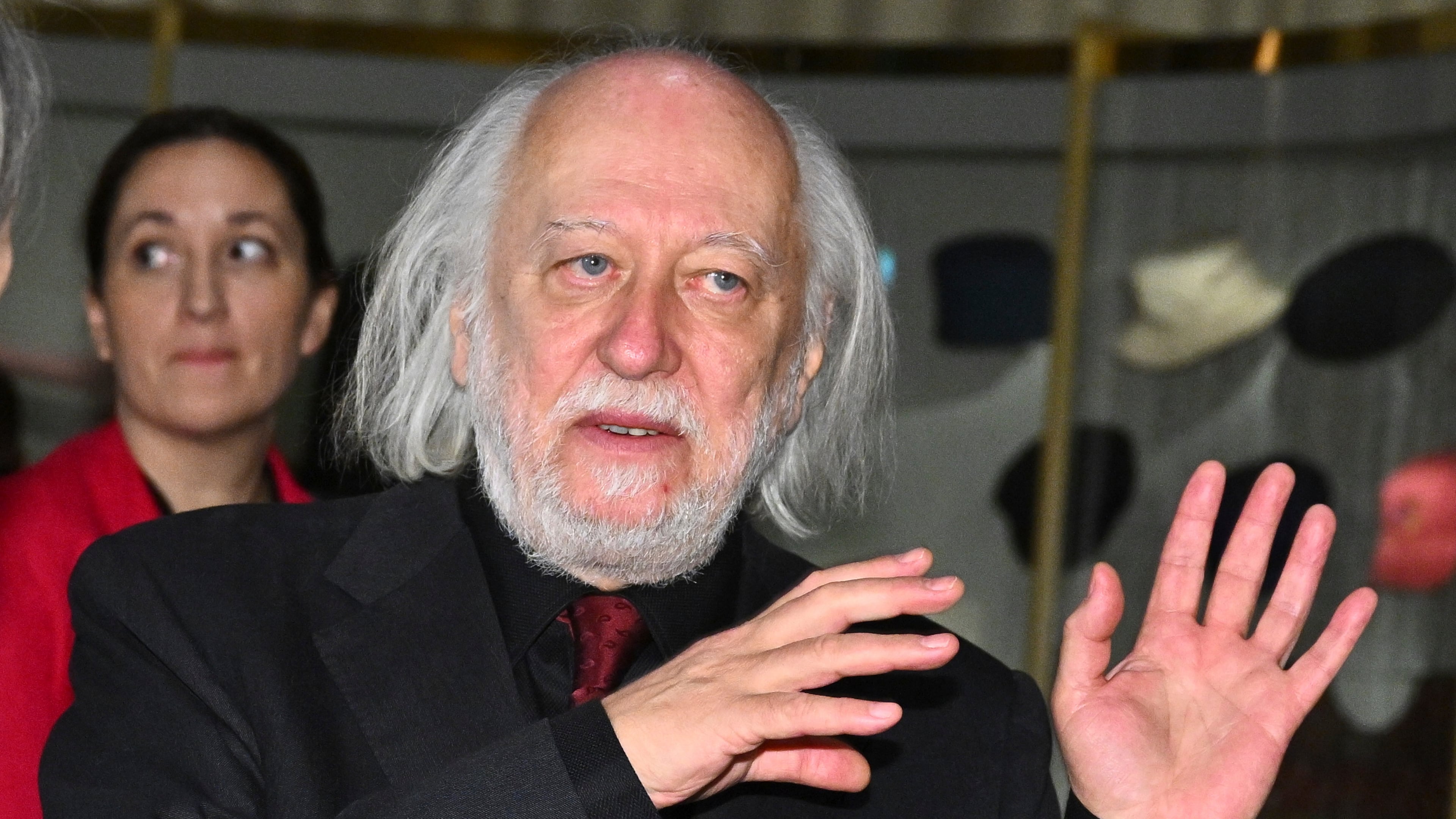 László Krasznahorkai, laureate in literature, speaks during the signing of the Nobel chair at the Nobel Museum in Stockholm, Sweden, Saturday, Dec. 6, 2025. (Claudio Bresciani/TT News Agency via AP)
