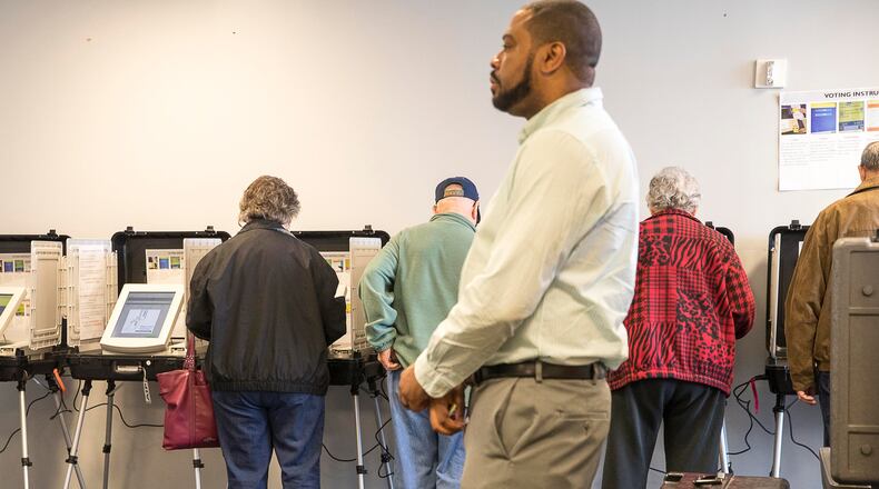 02/25/2019 -- Lawrenceville, Georgia -- Gwinnett County residents participate in a special voting during early voting at the Gwinnett County Board of Voter Registrations and Elections building in Lawrenceville, Monday, February 25, 2019. The special ballot asks Gwinnett County residence to approve or disapprove a contract for provisions to expand public transportation to the county. (ALYSSA POINTER/ALYSSA.POINTER@AJC.COM)