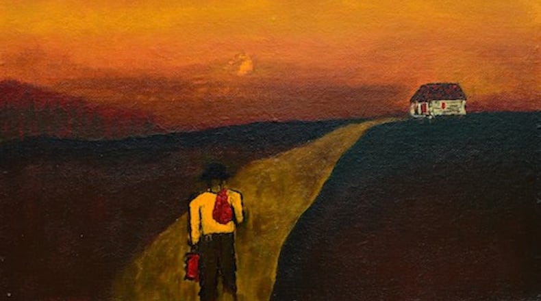 Former NBA star and self-taught artist Joe Barry Carroll gives his works brief stories: For "Man" he writes: "I came here because this is the only place I know ..."