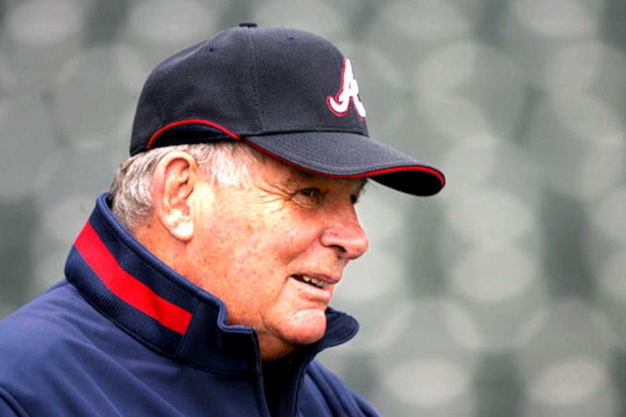 Manager Bobby Cox, pictured watching the Braves work out in 2008, led the Braves to 2,504 wins, 14 straight division championships and a victory in the 1995 World Series. Cox died in May at age 84. (Vino Wong/AJC)