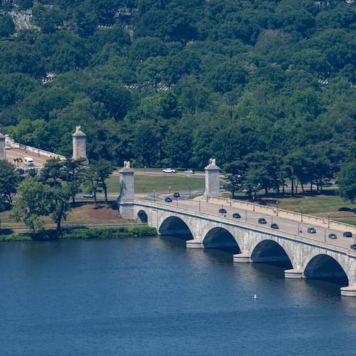 The Arlington Memorial Bridge, over the Potomac River, leads to the Memorial Circle, where President Donald Trump has proposed building an arch to commemorate the United States' 250th anniversary is seen, Tuesday, May 19, 2026, in Washington. (AP Photo/Alex Brandon)