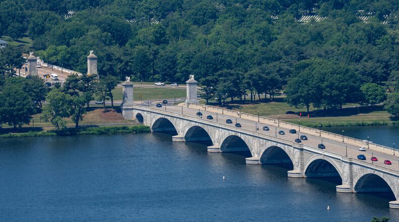 The Arlington Memorial Bridge, over the Potomac River, leads to the Memorial Circle, where President Donald Trump has proposed building an arch to commemorate the United States' 250th anniversary is seen, Tuesday, May 19, 2026, in Washington. (AP Photo/Alex Brandon)