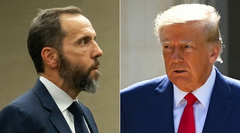 This combination of pictures created on Aug. 5, 2023, shows special counsel Jack Smith in Washington, D.C., on Aug. 1, 2023, and former President Donald Trump in Palm Beach, Florida, on Nov. 8, 2022. (Saul Loeb and Eva Marie Uzcategui/AFP/Getty Images/TNS)