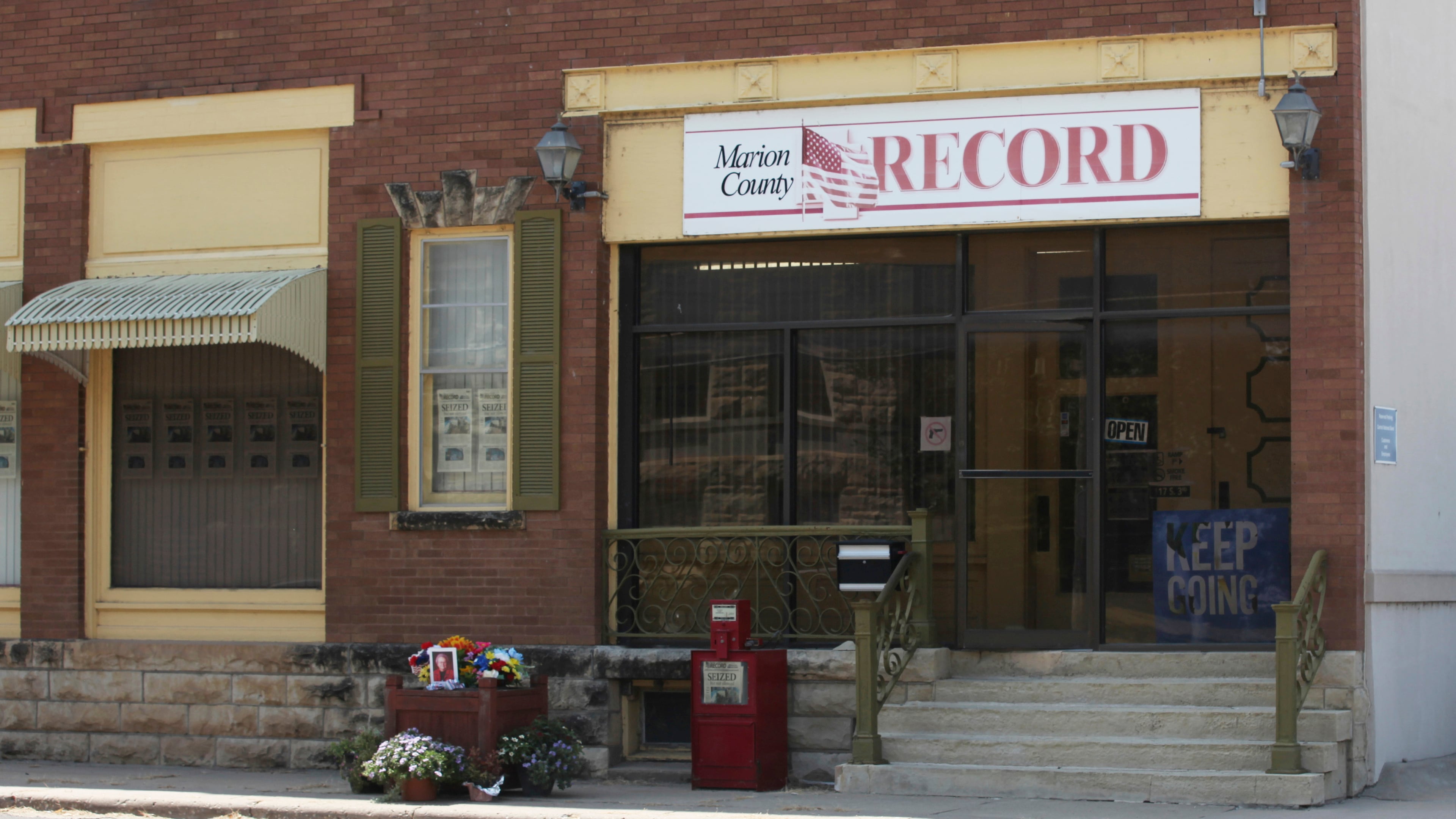 FILE - The offices of the Marion County Record weekly newspaper are seen in Marion, Kan., on Aug. 21, 2023. (AP Photo/John Hanna, File)