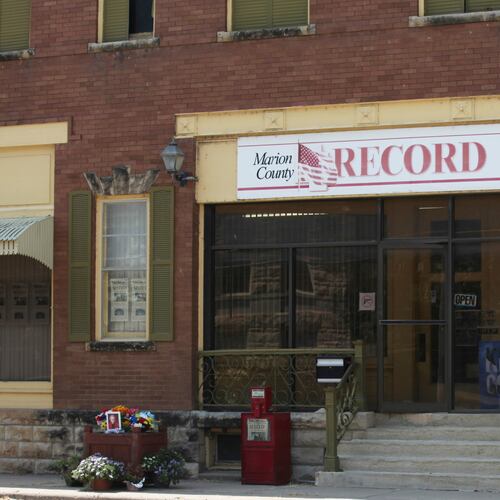 FILE - The offices of the Marion County Record weekly newspaper are seen in Marion, Kan., on Aug. 21, 2023. (AP Photo/John Hanna, File)