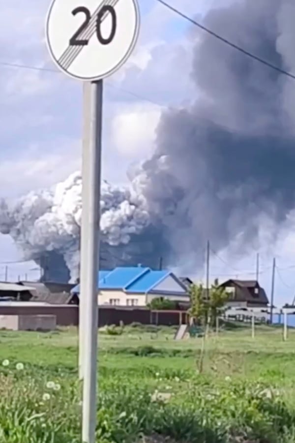 FILE - In this photo released by Irkutsk regional Gov. Igor Kobzev’s Telegram channel on Sunday, June 1, 2025, plumes of smoke are seen rising over the Belaya air base in eastern Siberia after a Ukrainian drone attack. (Irkutsk Gov. Igor Kobzev Telegram channel via AP, File)
