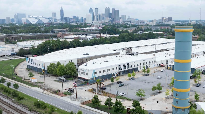An aerial image shows one of the access points to the MET on Murphy Ave SW on Wednesday, May 17, 2026. City of Atlanta officials say they are looking to partner with Morehouse School of Medicine on a proposed $800 million hospital that would serve residents in the southern part of the city and is slated to be built at MET Atlanta, just south of I-20. (Miguel Martinez/AJC)