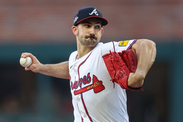 Atlanta Braves pitcher Spencer Strider delivers in the third inning of a baseball game against the New York Mets, Thursday, June 19, 2025, in Atlanta. (AP Photo/Colin Hubbard)