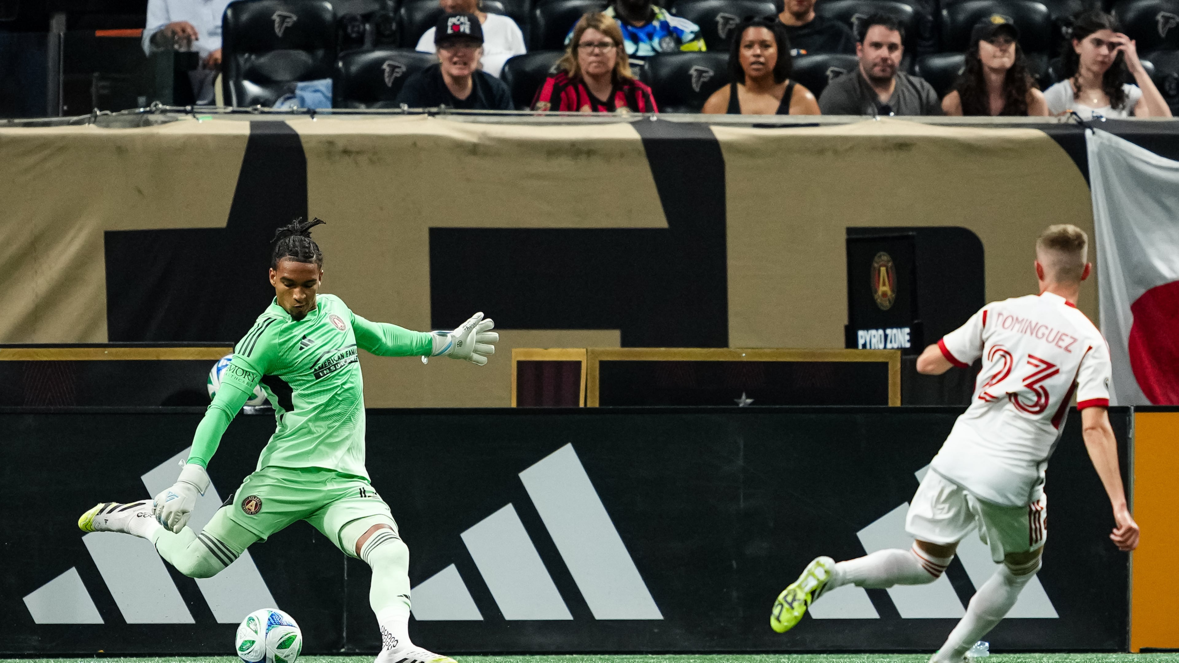 Atlanta United goalkeeper Jayden Hibbert #42 during the match against Toronto FC at Mercedes-Benz Stadium in Atlanta, GA on Sunday August 24, 2025. (Photo by Mitch Martin/Atlanta United)