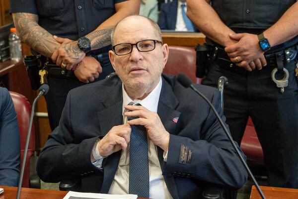 Harvey Weinstein appears in state court in Manhattan in his retrial on Wednesday, April 23, 2025 in New York. (Steven Hirsch /New York Post via AP, Pool)