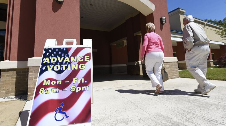 Voters arrive at Cobb County’s main elections office to cast their vote in the 6th Congressional District special election being held to replace former U.S. Rep. Tom Price. Early voting ends Friday for the election set for April 18. (HENRY TAYLOR / HENRY.TAYLOR@AJC.COM)