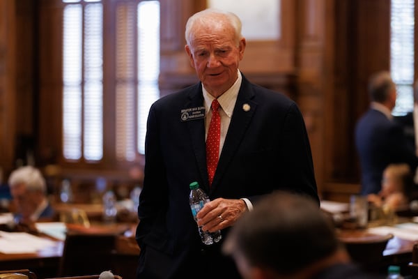 State Sen. Max Burns, R-Sylvania, speaks with senators inside the Senate chambers of the state Capitol on Saturday, June 20, 2026, in Atlanta. (Estela Muñoz/AJC)