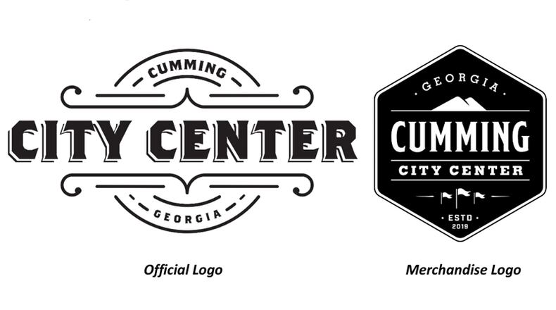 Two logos, one for official purposes and the other for informal “merchandise” use, are intended to evoke an old-time feel for the Cumming City Center project. CITY OF CUMMING
