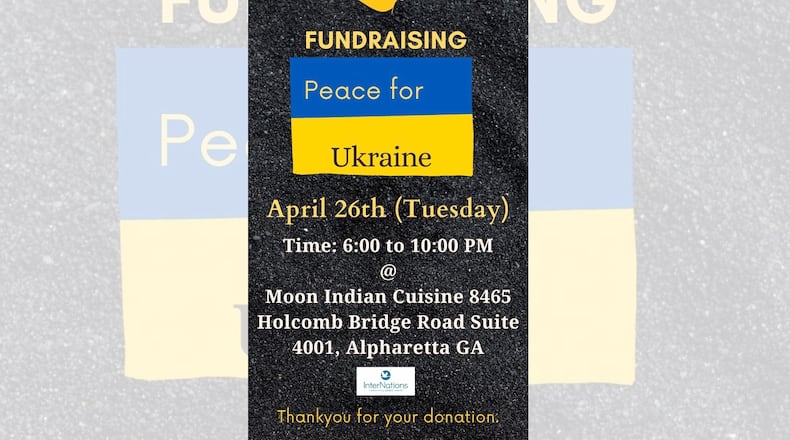InterNations, along with Moon Indian Cuisine, will host a fundraising event for Ukrainian refugees 6 to 10 p.m. Tuesday, Apr. 26 at the restaurant, 8465 Holcombe Bridge Rd. in Alpharetta. (Courtesy InterNations)