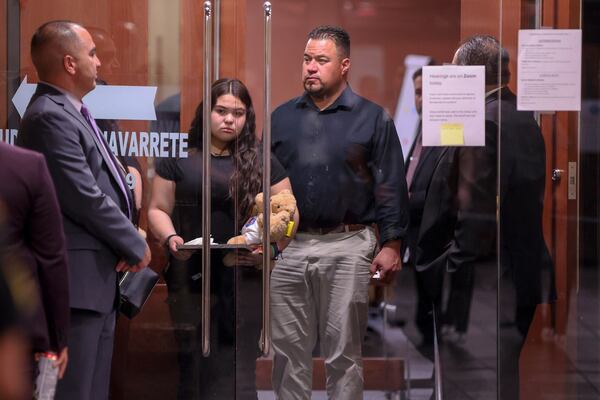 People leave the courtroom after impact statements in a hearing for Patrick Crusius at the Enrique Moreno County Courthouse in El Paso, Texas, Monday, April 21, 2025. (Ruben R. Ramirez/Pool Photo via AP)