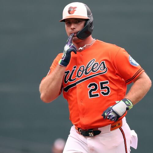 Baltimore Orioles' Pete Alonso celebrates after hitting a home run during the first inning of a baseball game against the Washington Nationals, Sunday, June 28, 2026, in Baltimore. (AP Photo/Daniel Kucin Jr.)