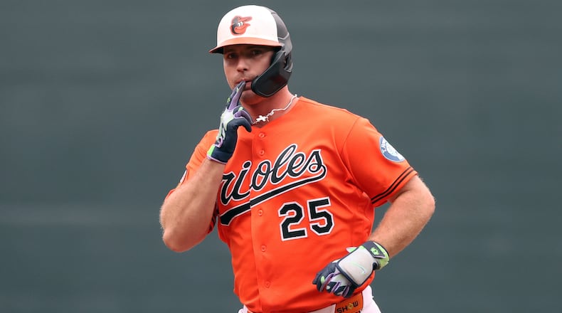 Baltimore Orioles' Pete Alonso celebrates after hitting a home run during the first inning of a baseball game against the Washington Nationals, Sunday, June 28, 2026, in Baltimore. (AP Photo/Daniel Kucin Jr.)