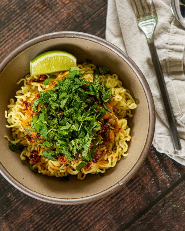 Chili Crisp Zucchini Noodles made and styled by writer Kate Itrich-Williams at her home in Atlanta. (Aaliyah Man for the AJC)