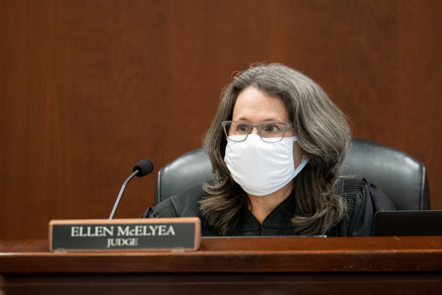 210727-Canton- Judge Ellen McElyea during the plea hearing for spa shooting suspect Robert Aaron Long in Superior Court of Cherokee County in Canton on Tuesday morning, July 27, 2021. Ben Gray for the Atlanta Journal-Constitution