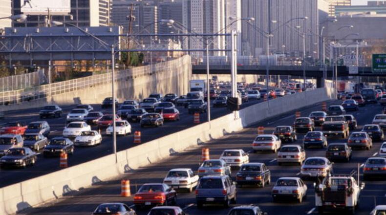 Rush hour traffic in downtown Atlanta. WSB Radio file photo