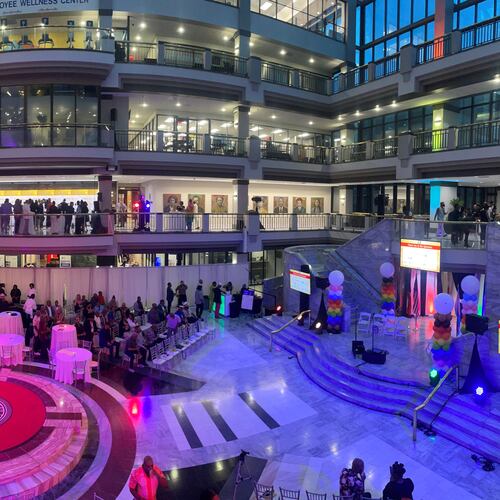 Atlanta City Hall lights up to host the Global Black Pride kickoff reception on Aug. 29.