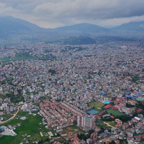An aerial view shows the city of Kathmandu, Nepal, Friday, Aug. 28, 2026. (AP Photo/Dar Yasin)