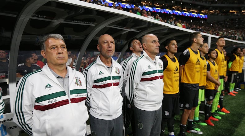 Former Atlanta United manager Gerardo Martino (left) leads the Mexico team against Venezuela in a soccer match on Wednesday, June 5, 2019, in Atlanta. Curtis Compton/ccompton@ajc.com