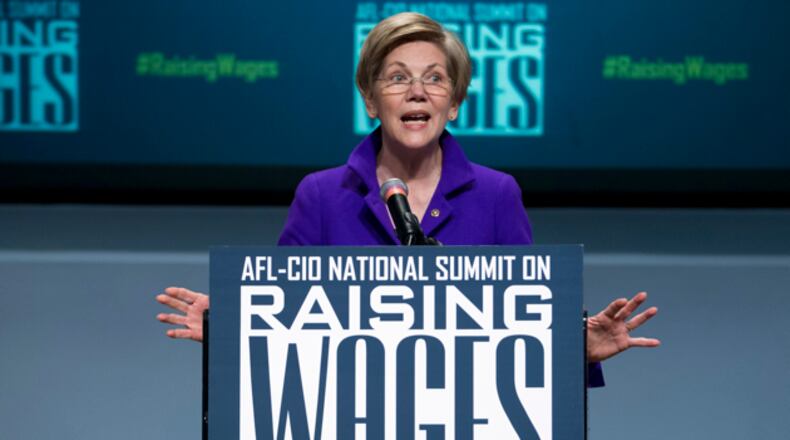 U.S. Sen. Elizabeth Warren (D-Mass.) appeared at the AFL-CIO National Summit on Raising Wages earlier this year in January in Washington.