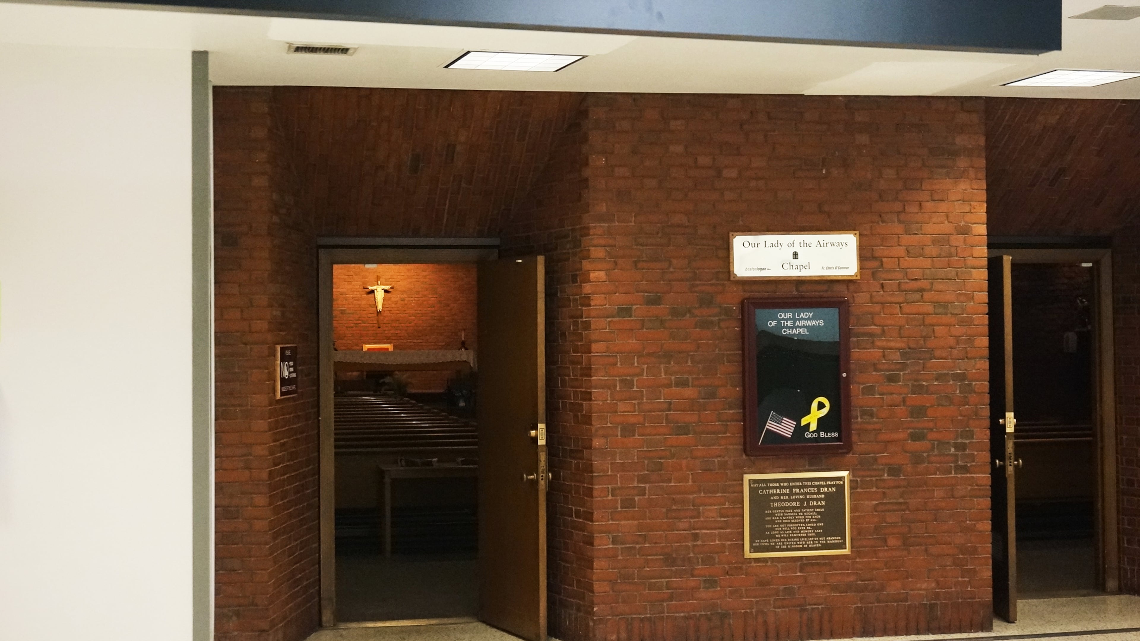 Our Lady of the Airways, a Catholic chapel that has ministered to airport workers and travelers since the mid-20th century, is seen at Logan International Airport in Boston on Friday, Aug. 29, 2025. (AP Photo/Giovanna Dell'Orto)