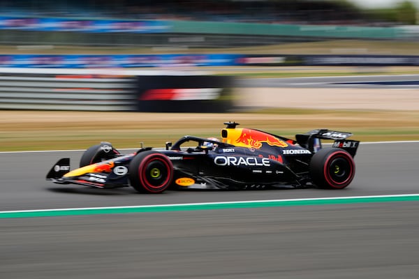 Red Bull driver Max Verstappen of the Netherlands steers his car during the qualifying session at the Silverstone racetrack, ahead of the British Formula One Grand Prix, in Silverstone, England, Saturday, July 5, 2025. (AP Photo/Darko Bandic)