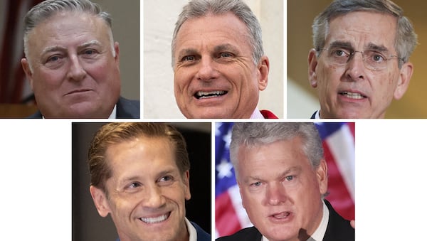 (Top row, left to right) Insurance Commissioner John King and U.S. Rep. Buddy Carter of St. Simons Island are running for the U.S. Senate, while Secretary of State Brad Raffensperger (top right) and U.S. Reps. Rich McCormick of Suwanee and Mike Collins of Jackson are considered potential candidates.