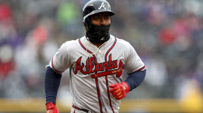 Ozzie Albies’ first-inning homer Friday got the Braves offense started toward another impressive showing. (Photo by Matthew Stockman/Getty Images)