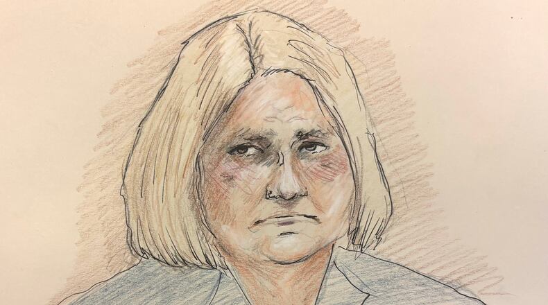 This courtroom sketch depicts Milwaukee County Circuit Judge Hannah Dugan in court, Tuesday, Dec. 16, 2025 in Milwaukee, Wis. (Adela Tesnow via AP)