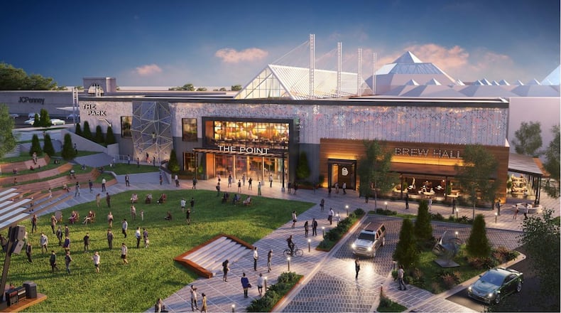 This was a proposed rendering for the redeveloped North Point Mall entrance. The Alpharetta mall is set for a major overhaul but the original plans for redevelopment will likely be scrapped for a broader, open-air mixed-use concept and an increased investment by Trademark Property Management. (Courtesy)