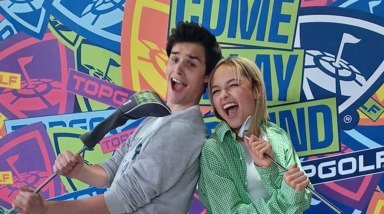 Trever Arnold (left) and Emily Marx (right) pose together during a day of fun at Topgolf on June 10, 2023. The two actors will represent Georgia at the Jimmy Awards, which is a national high school musical theater competition on Broadway.