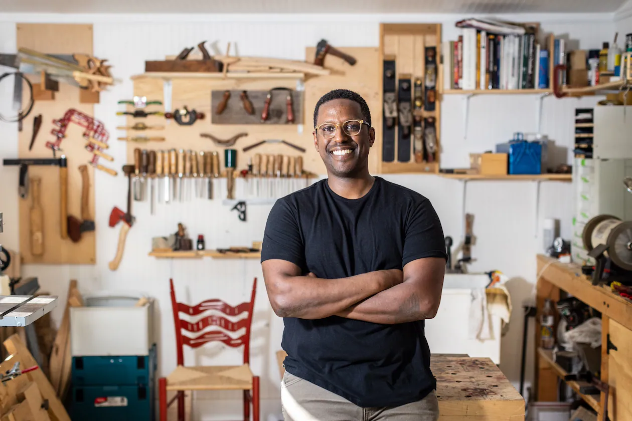 Acclaimed artist Robell Awake’s handmade chairs are in the collections of the Art Institute of Chicago and the Museum of Fine Arts, Houston and celebrated for incorporating Black American and Ethiopian craft techniques. (Courtesy of Dustin Chambers)
