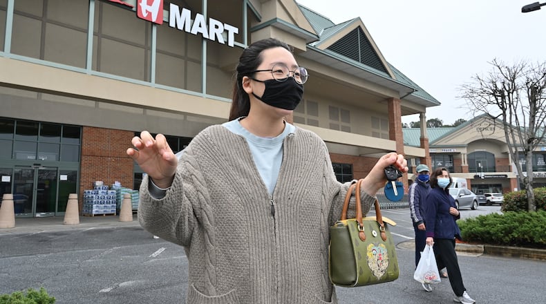 Grace Ko, shopping at the Asian supermarket Super H Mart in Duluth, shares her worries about attacks on Asians following recent metro Atlanta shootings that killed eight people -- six of them Asians. (Hyosub Shin / Hyosub.Shin@ajc.com)