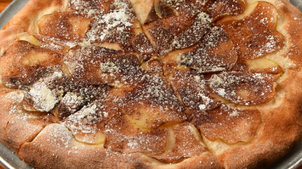 The apple pizza at Shorty's in Tucker features apple, butter, cinnamon and sugar. Chris Hunt for The Atlanta Journal-Constitution