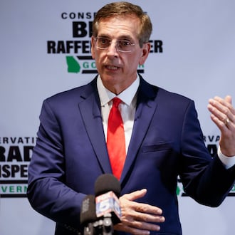 Georgia Secretary of State Brad Raffensperger delivers his concession speech in May. Raffensperger placed a distant third in the state’s primary race for governor, missing a runoff. (Miguel Martinez/AJC)