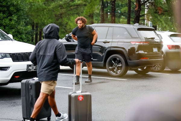 Atlanta Falcons center Michael Gonzalez arrives to report to training camp in Flowery Branch.
(Miguel Martinez/AJC)