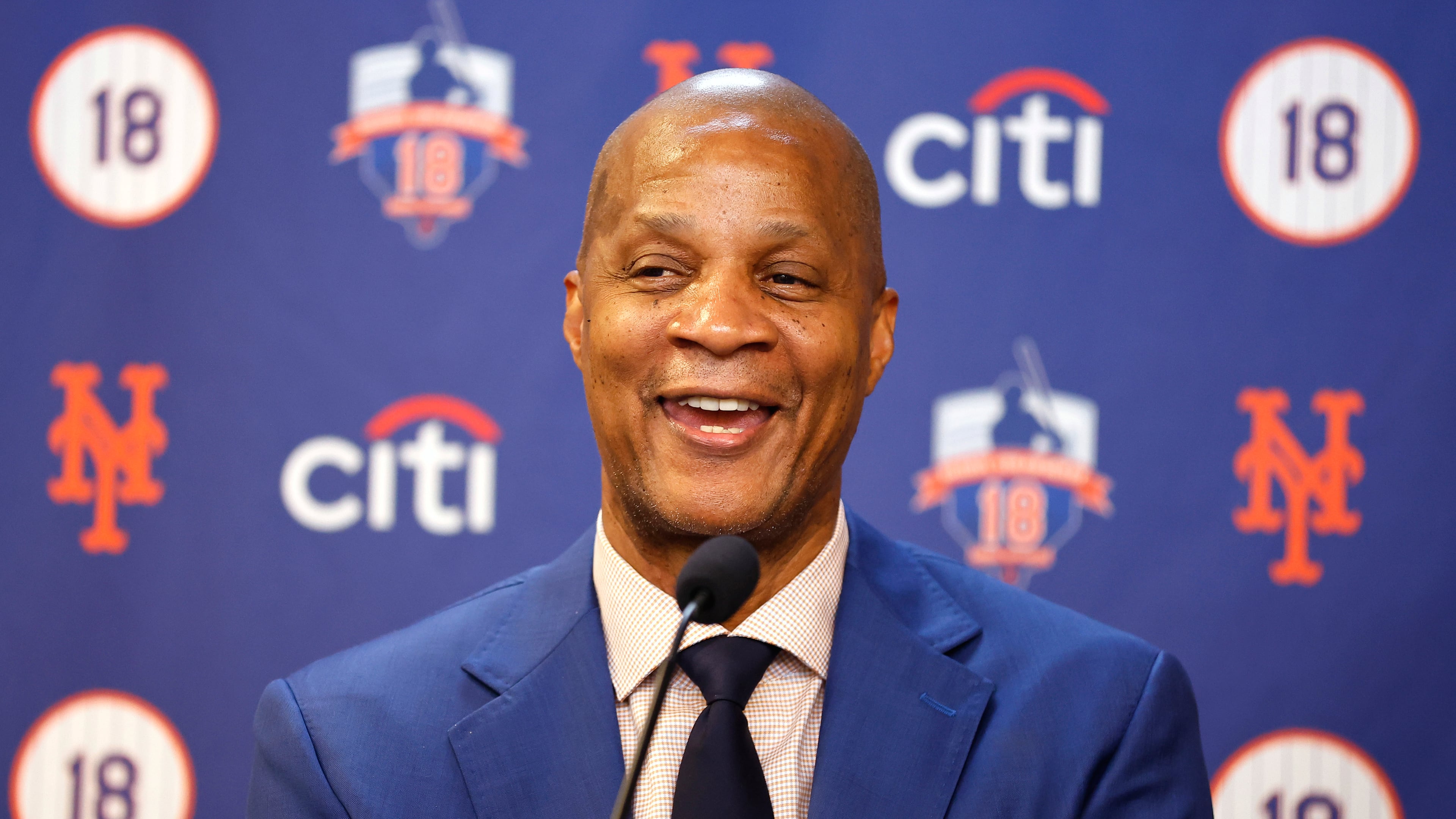 FILE - New York Mets former outfielder Darryl Strawberry speaks before number retirement ceremony, June 1, 2024, in New York. (AP Photo/Noah K. Murray, File)