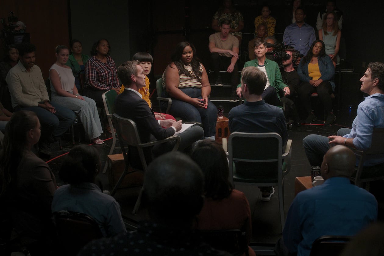 The 2024 documentary "Group Therapy," which was filmed in Atlanta, featured prominent comedians like Mike Birbiglia, Tig Notaro, Nicole Byer and London Hughes sharing their biggest mental health challenges in front of a live audience and host Neil Patrick Harris. (Courtesy of VML)