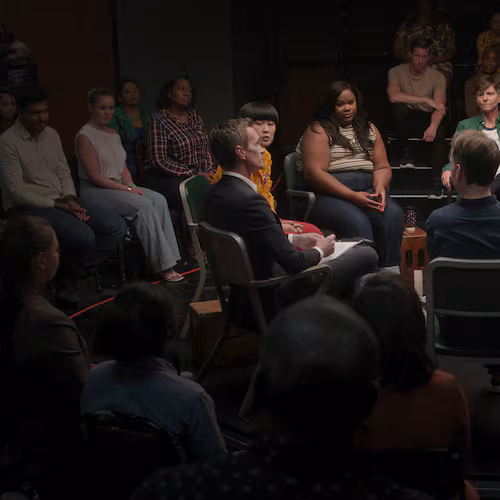 The 2024 documentary "Group Therapy," which was filmed in Atlanta, featured prominent comedians like Mike Birbiglia, Tig Notaro, Nicole Byer and London Hughes sharing their biggest mental health challenges in front of a live audience and host Neil Patrick Harris. (Courtesy of VML)