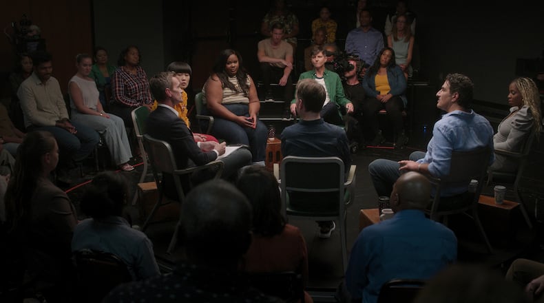 The 2024 documentary "Group Therapy," which was filmed in Atlanta, featured prominent comedians like Mike Birbiglia, Tig Notaro, Nicole Byer and London Hughes sharing their biggest mental health challenges in front of a live audience and host Neil Patrick Harris. (Courtesy of VML)